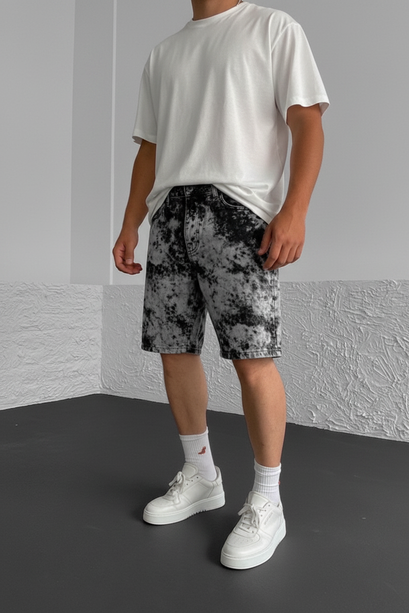 Βερμούδα Denim Relaxed Bleach Tie-Dye Studio – Γκρι / Μαύρο