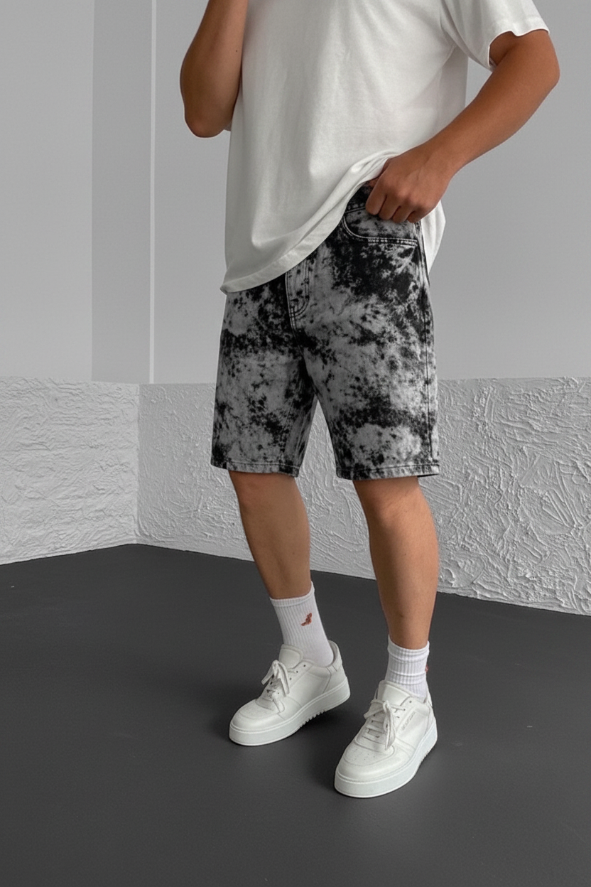 Βερμούδα Denim Relaxed Bleach Tie-Dye Studio – Γκρι / Μαύρο