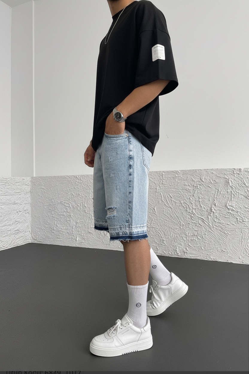 Βερμούδα Denim Relaxed Ripped Raw Hem Studio – Ανοιχτό Μπλε