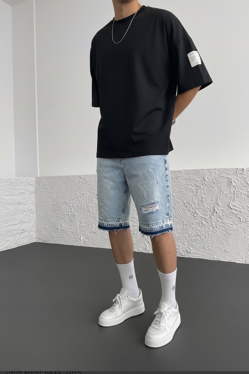 Βερμούδα Denim Relaxed Ripped Raw Hem Studio – Ανοιχτό Μπλε