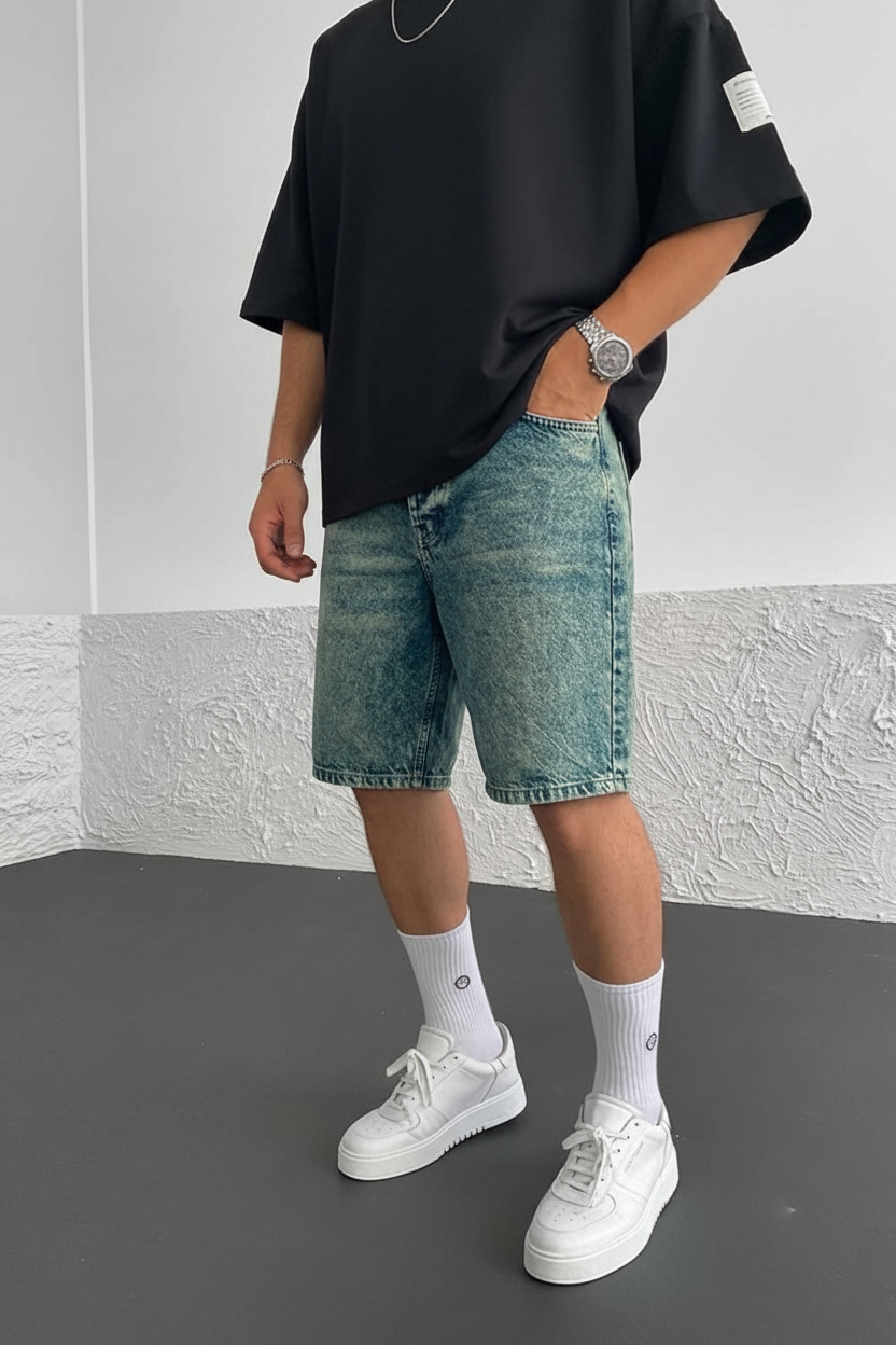 Βερμούδα Denim Relaxed Studio –  Μπλε Ξεπλυμένο (Acid Wash)