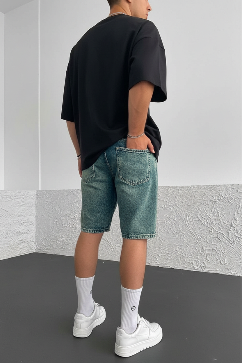 Βερμούδα Denim Relaxed Studio –  Μπλε Ξεπλυμένο (Acid Wash)