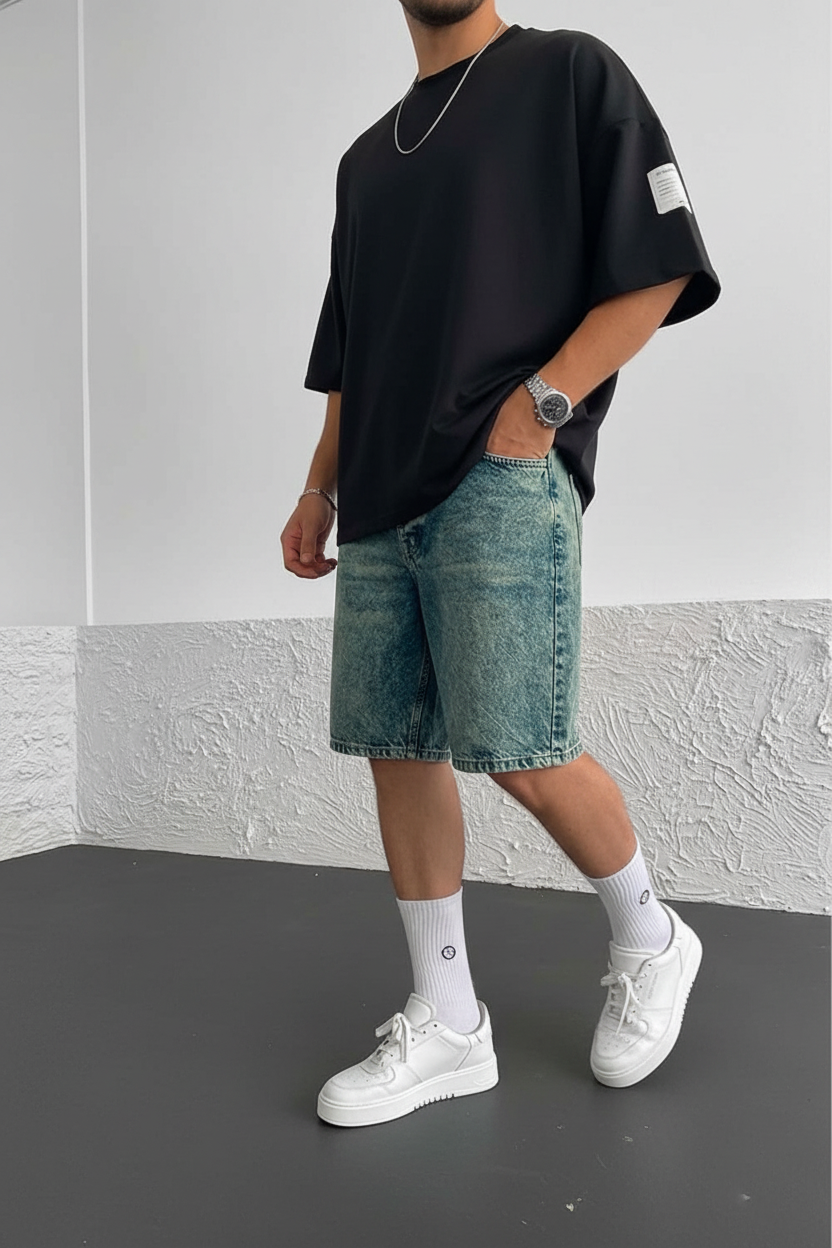 Βερμούδα Denim Relaxed Studio –  Μπλε Ξεπλυμένο (Acid Wash)