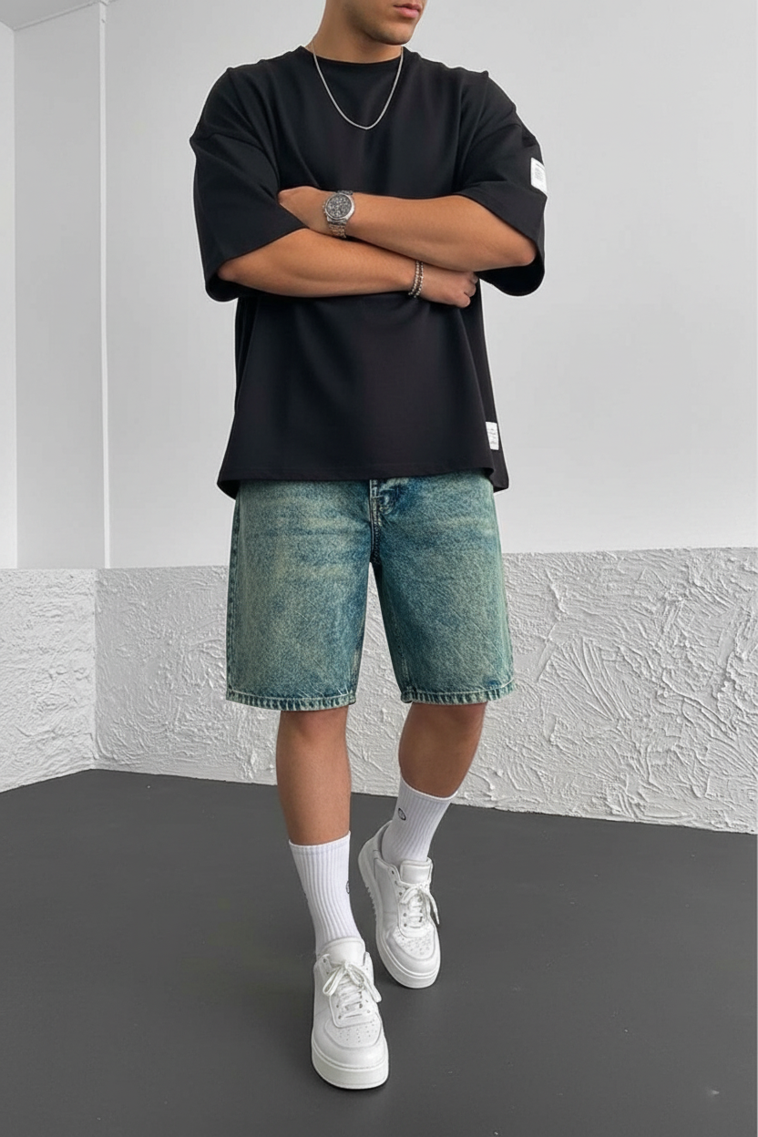 Βερμούδα Denim Relaxed Studio –  Μπλε Ξεπλυμένο (Acid Wash)