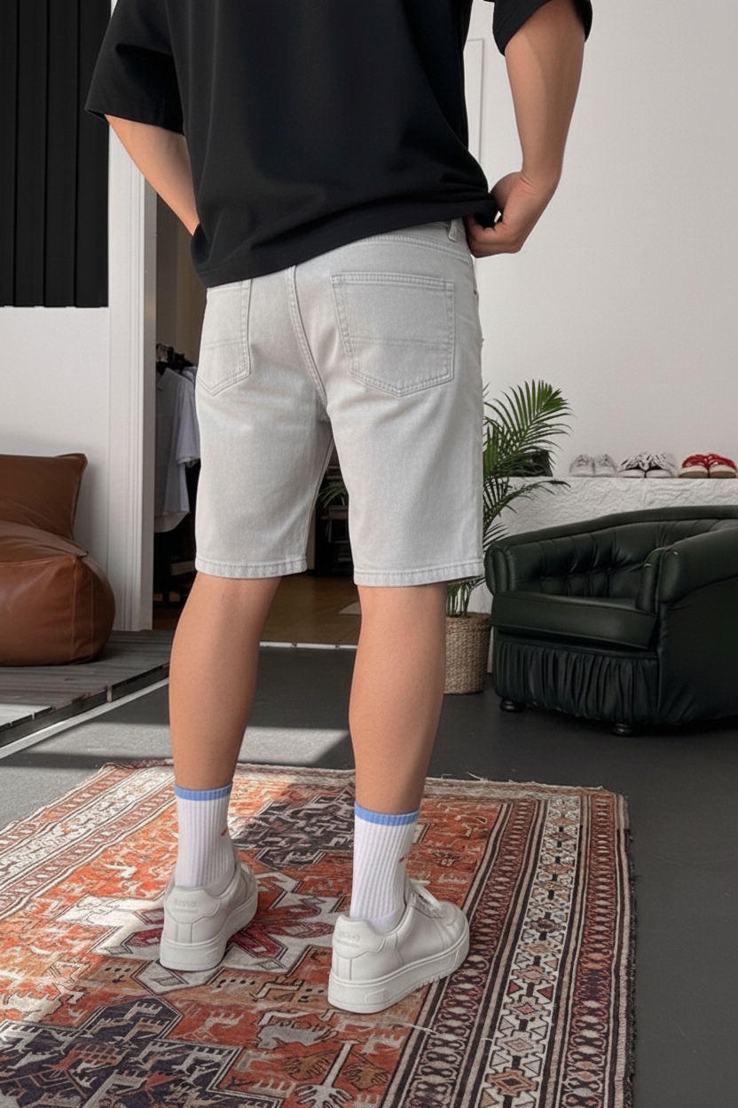 Βερμούδα Denim Relaxed Ripped Studio – Γκρι