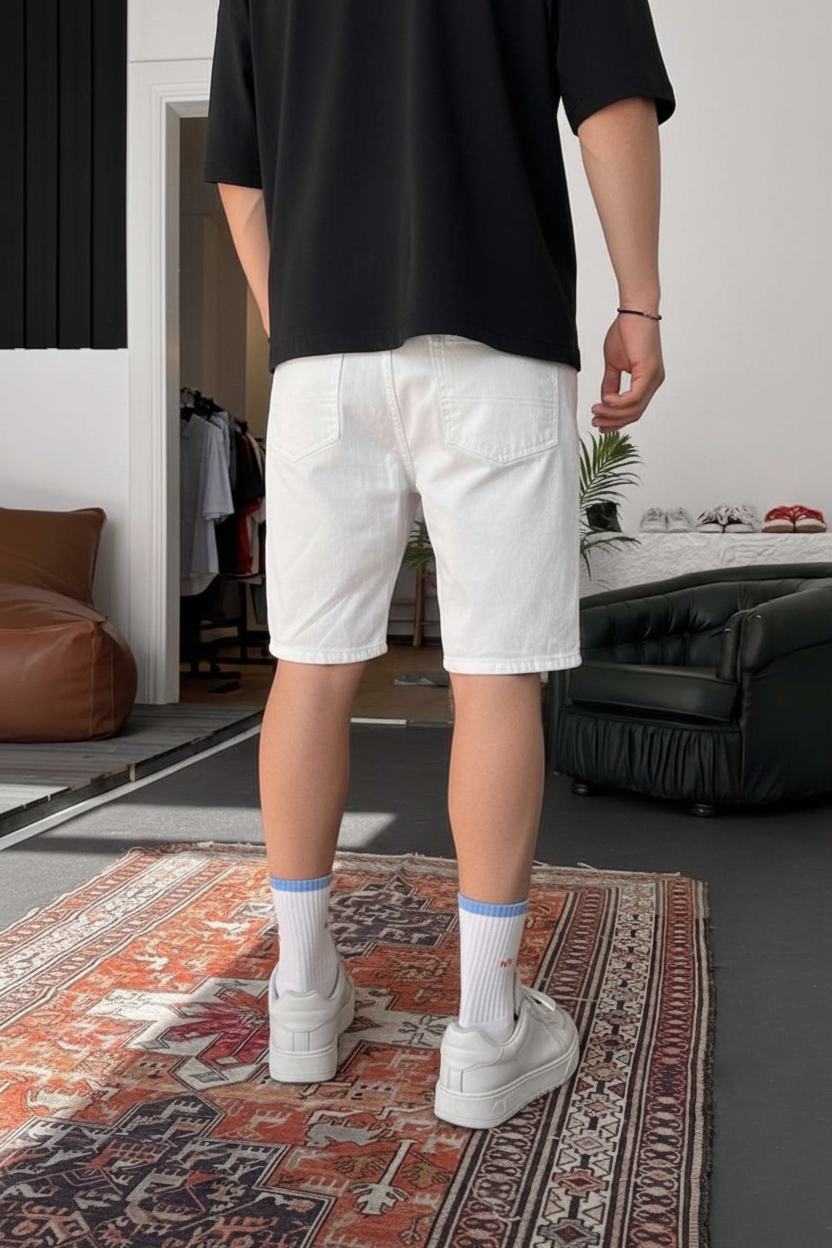 Βερμούδα Denim Relaxed Ripped Studio – Λευκό