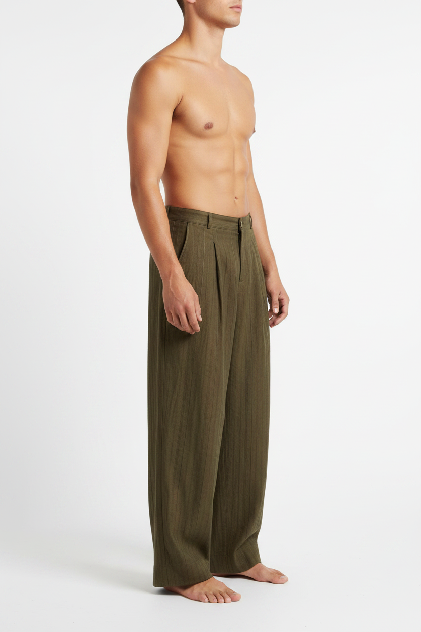 Παντελόνι Premium Modal-Blend Textured Stripe Studio – Χακί