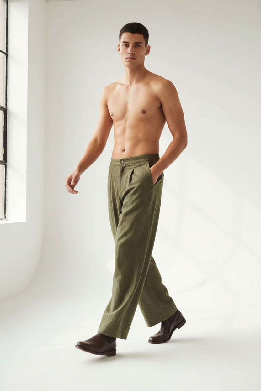 Παντελόνι Premium Modal-Blend Textured Stripe Studio – Χακί