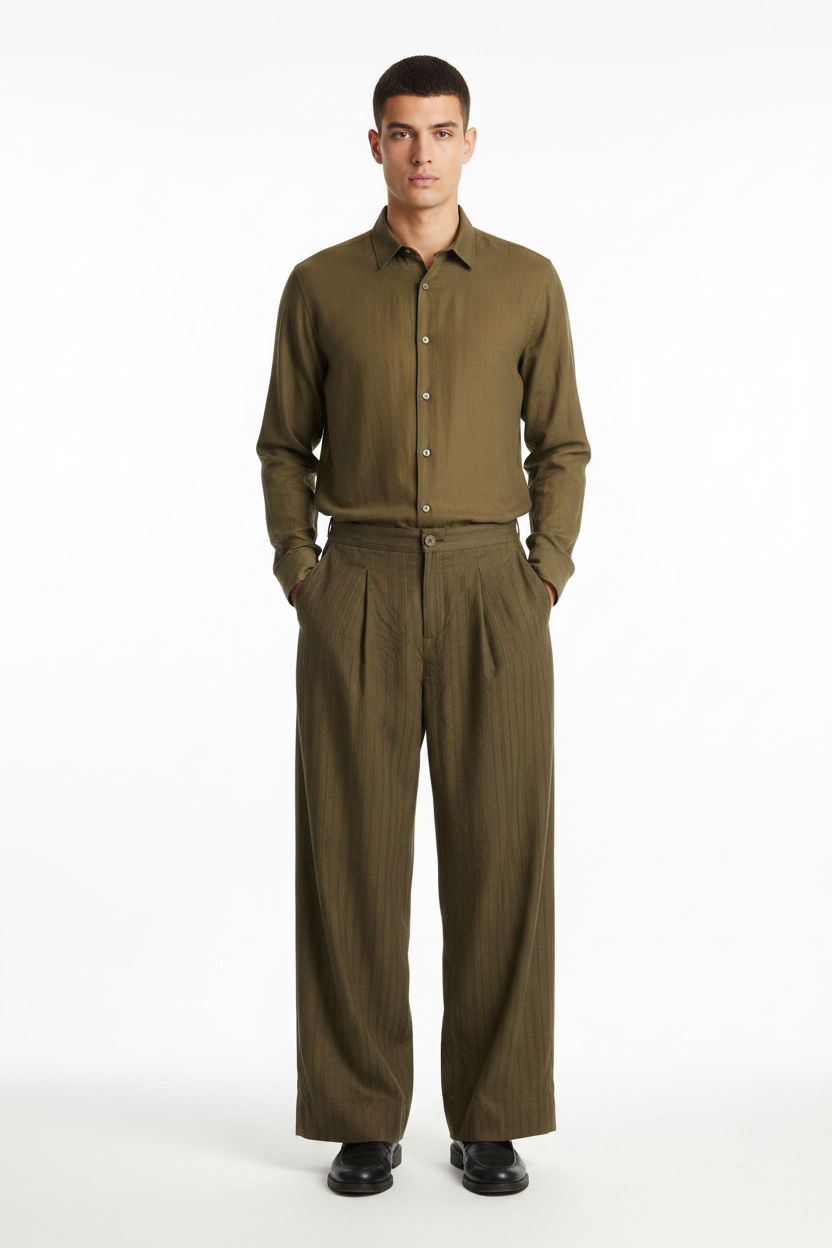Παντελόνι Premium Modal-Blend Textured Stripe Studio – Χακί