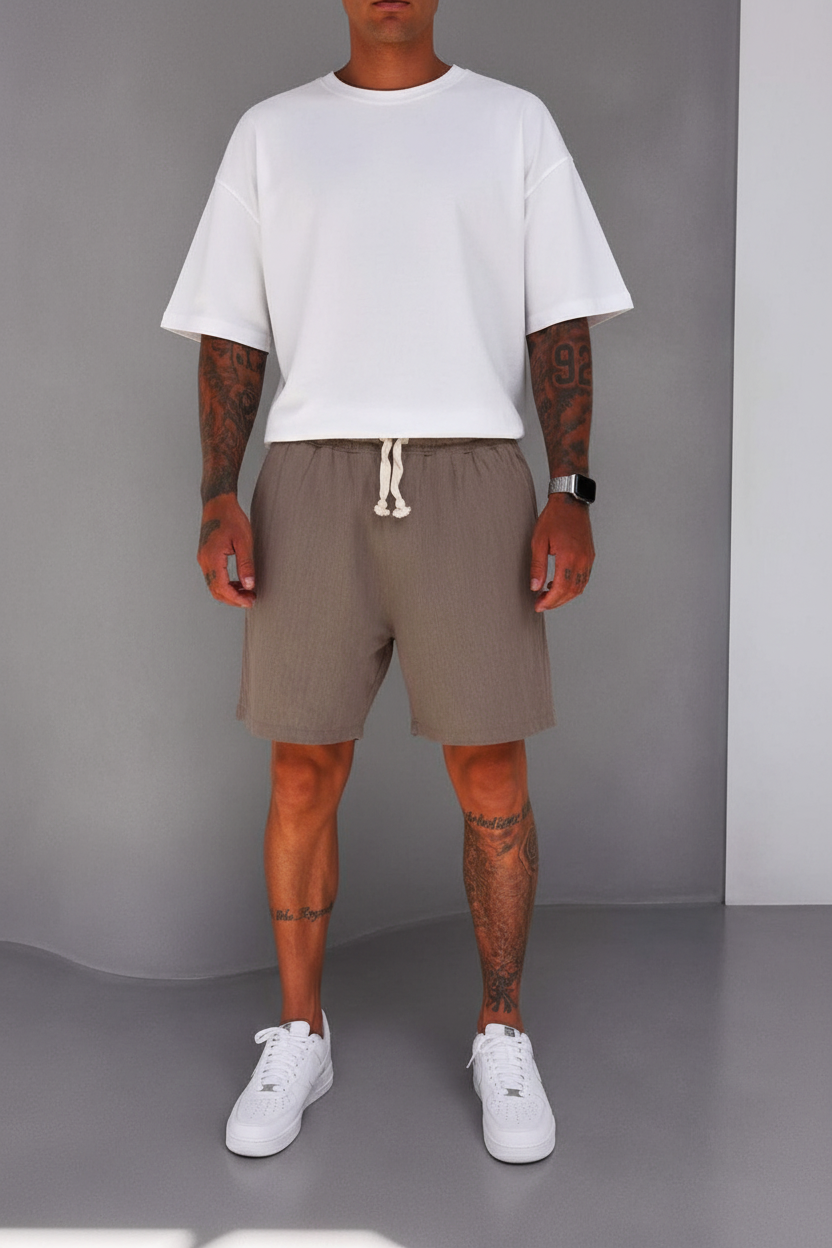 Βερμούδα Linen-Blend Urban Pleated Studio – Καφε