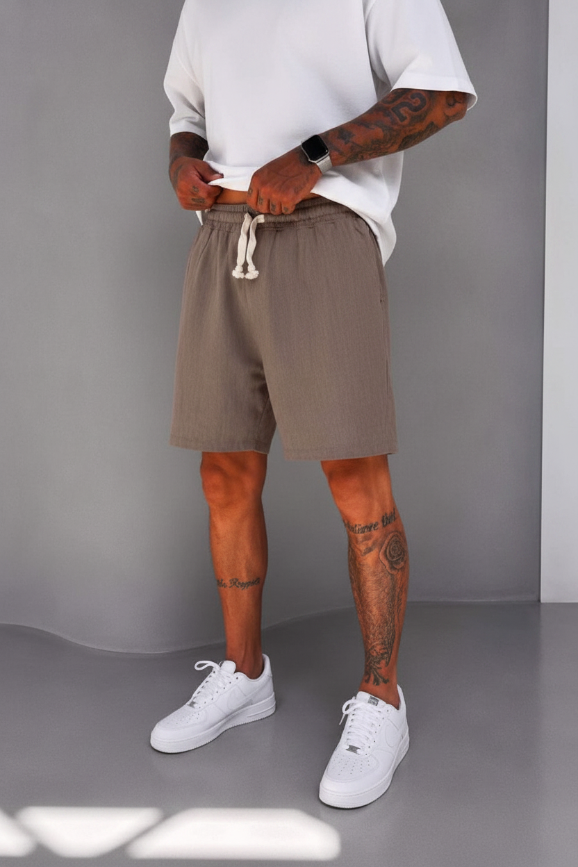 Βερμούδα Linen-Blend Urban Pleated Studio – Καφε