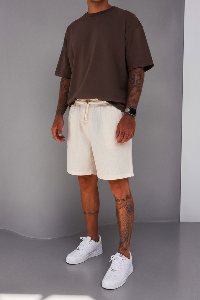 Βερμούδα Linen-Blend Urban Pleated Studio – Εκρού