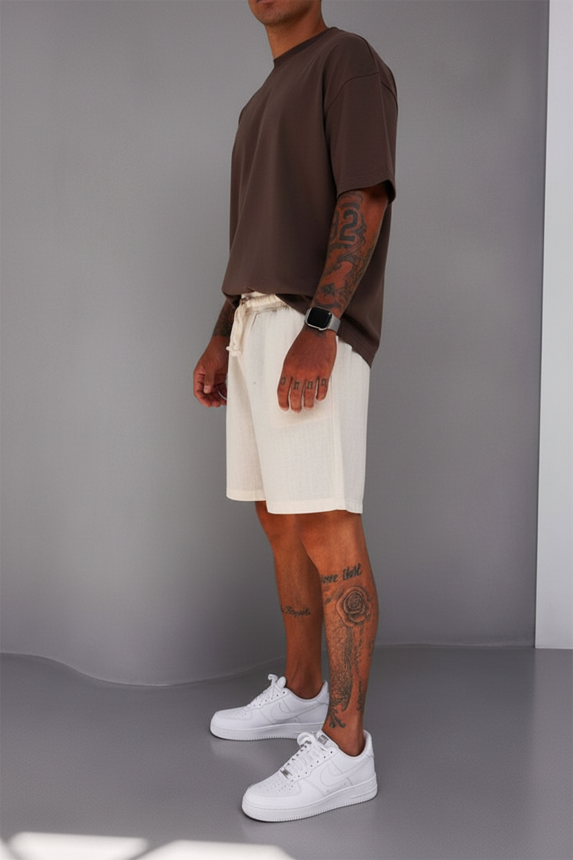 Βερμούδα Linen-Blend Urban Pleated Studio – Εκρού