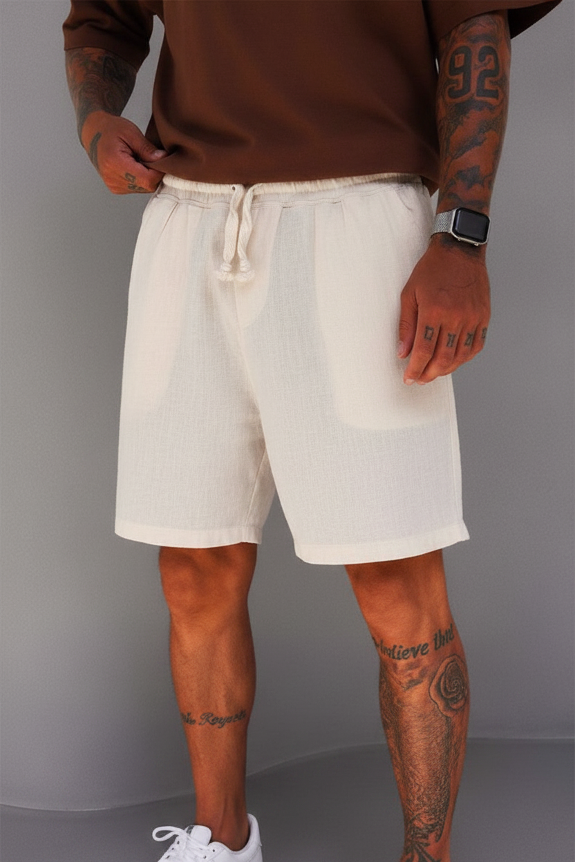 Βερμούδα Linen-Blend Urban Pleated Studio – Εκρού