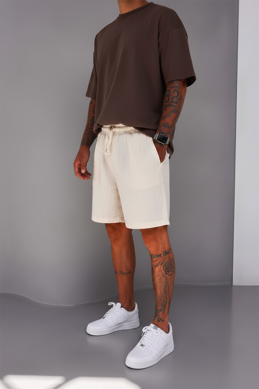 Βερμούδα Linen-Blend Urban Pleated Studio – Εκρού
