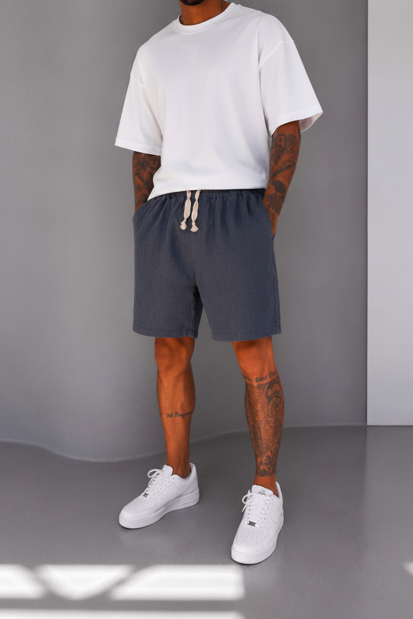 Βερμούδα Linen-Blend Urban Pleated Studio – Ανθρακί