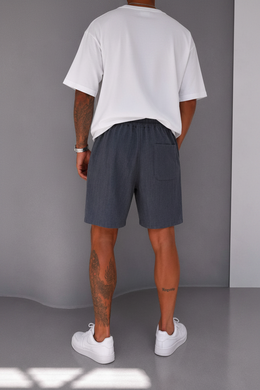 Βερμούδα Linen-Blend Urban Pleated Studio – Ανθρακί