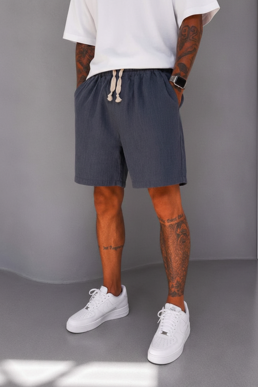 Βερμούδα Linen-Blend Urban Pleated Studio – Ανθρακί