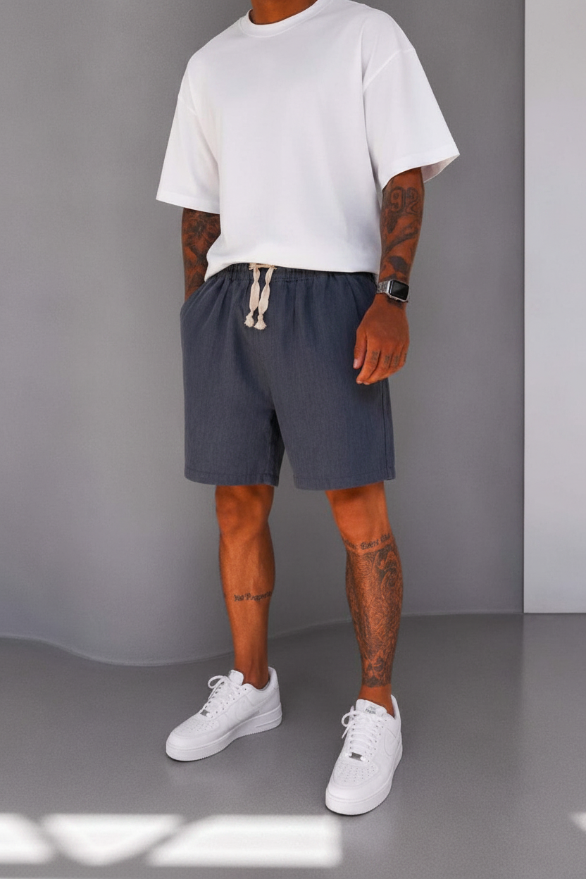 Βερμούδα Linen-Blend Urban Pleated Studio – Ανθρακί