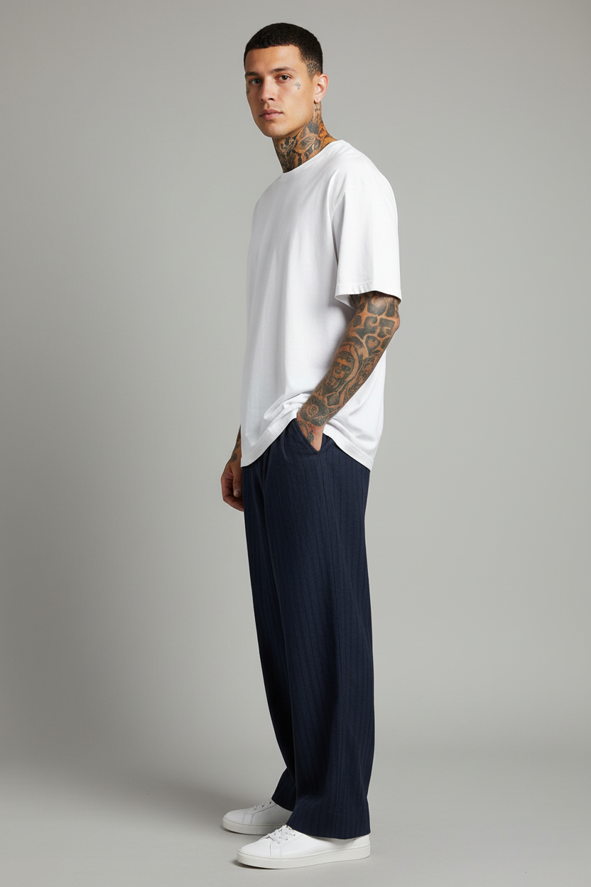 Παντελόνι Premium Modal-Blend Textured Stripe Studio – Σκούρο Μπλε