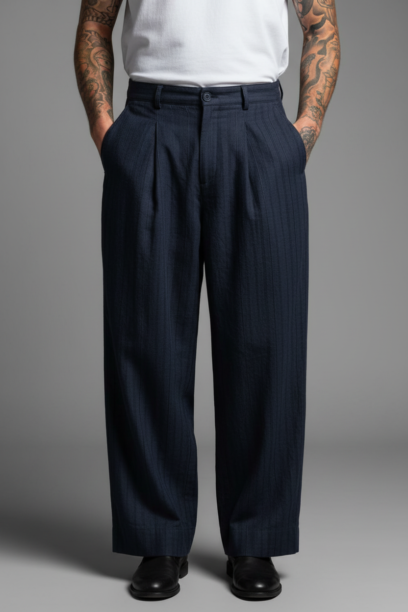 Παντελόνι Premium Modal-Blend Textured Stripe Studio – Σκούρο Μπλε