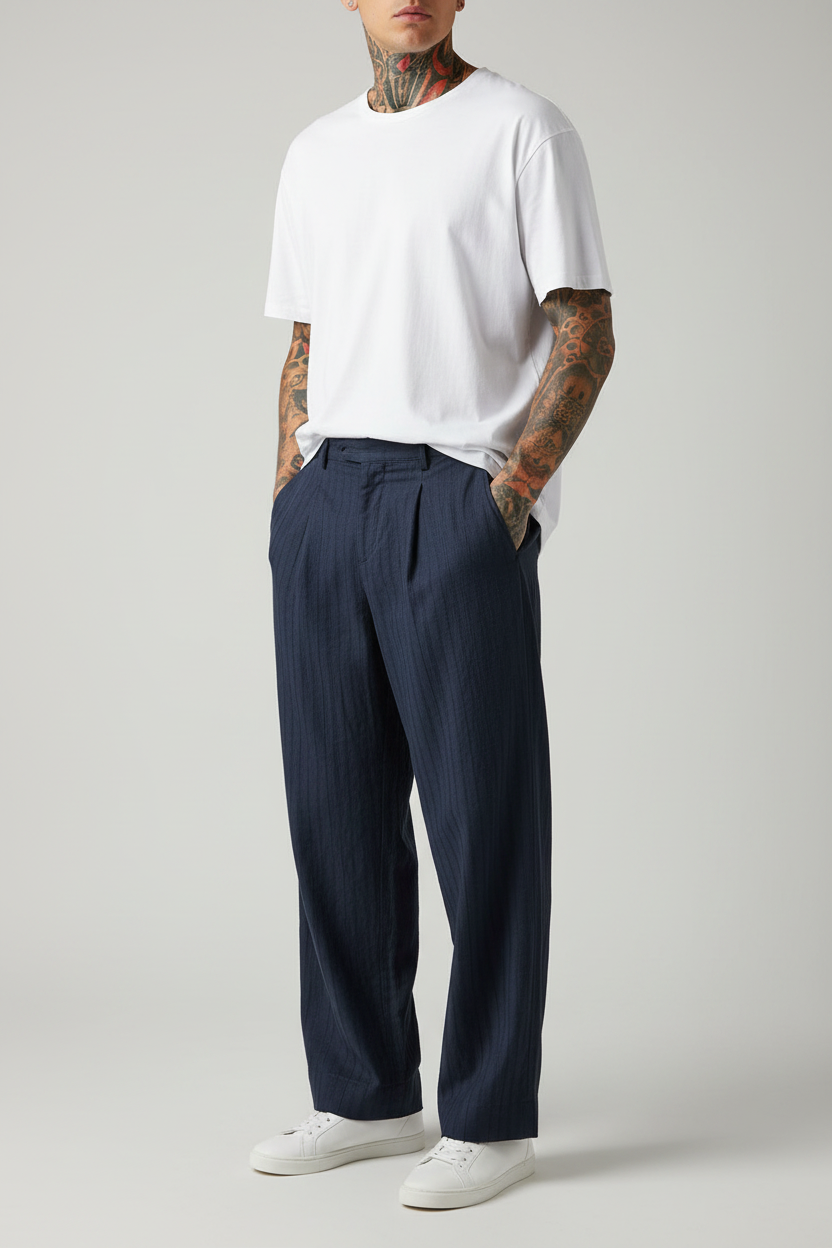 Παντελόνι Premium Modal-Blend Textured Stripe Studio – Σκούρο Μπλε
