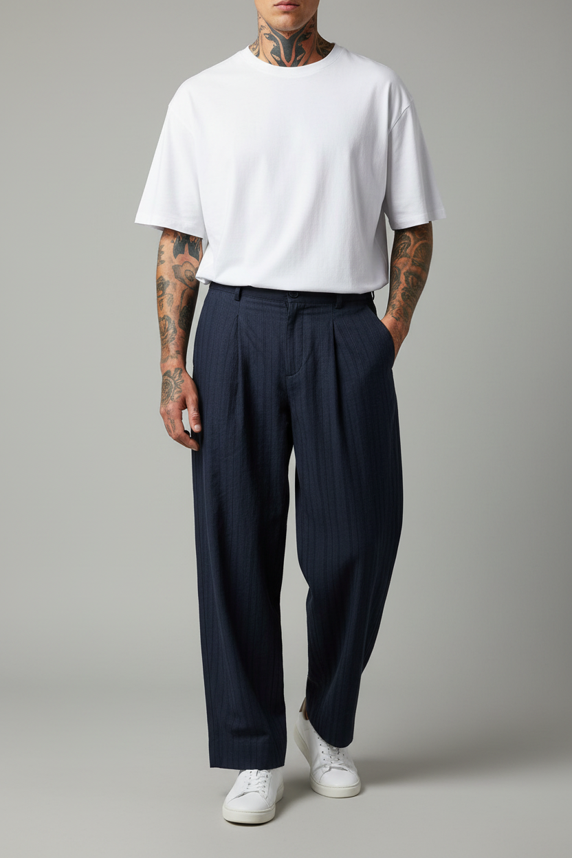 Παντελόνι Premium Modal-Blend Textured Stripe Studio – Σκούρο Μπλε