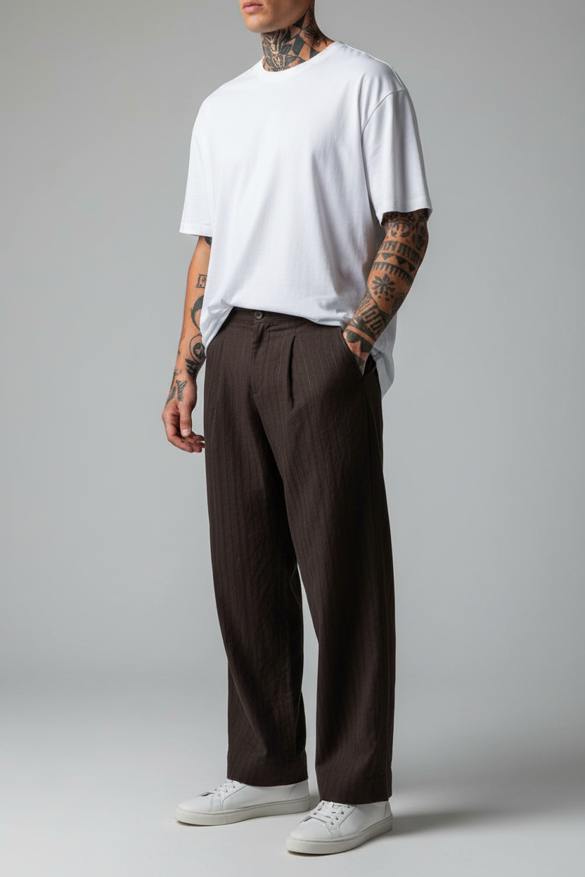 Παντελόνι Premium Modal-Blend Textured Stripe Studio – Καφέ