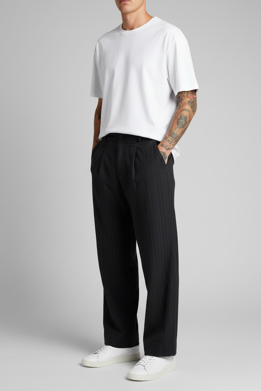 Παντελόνι Premium Modal-Blend Textured Stripe Studio – Μαύρο