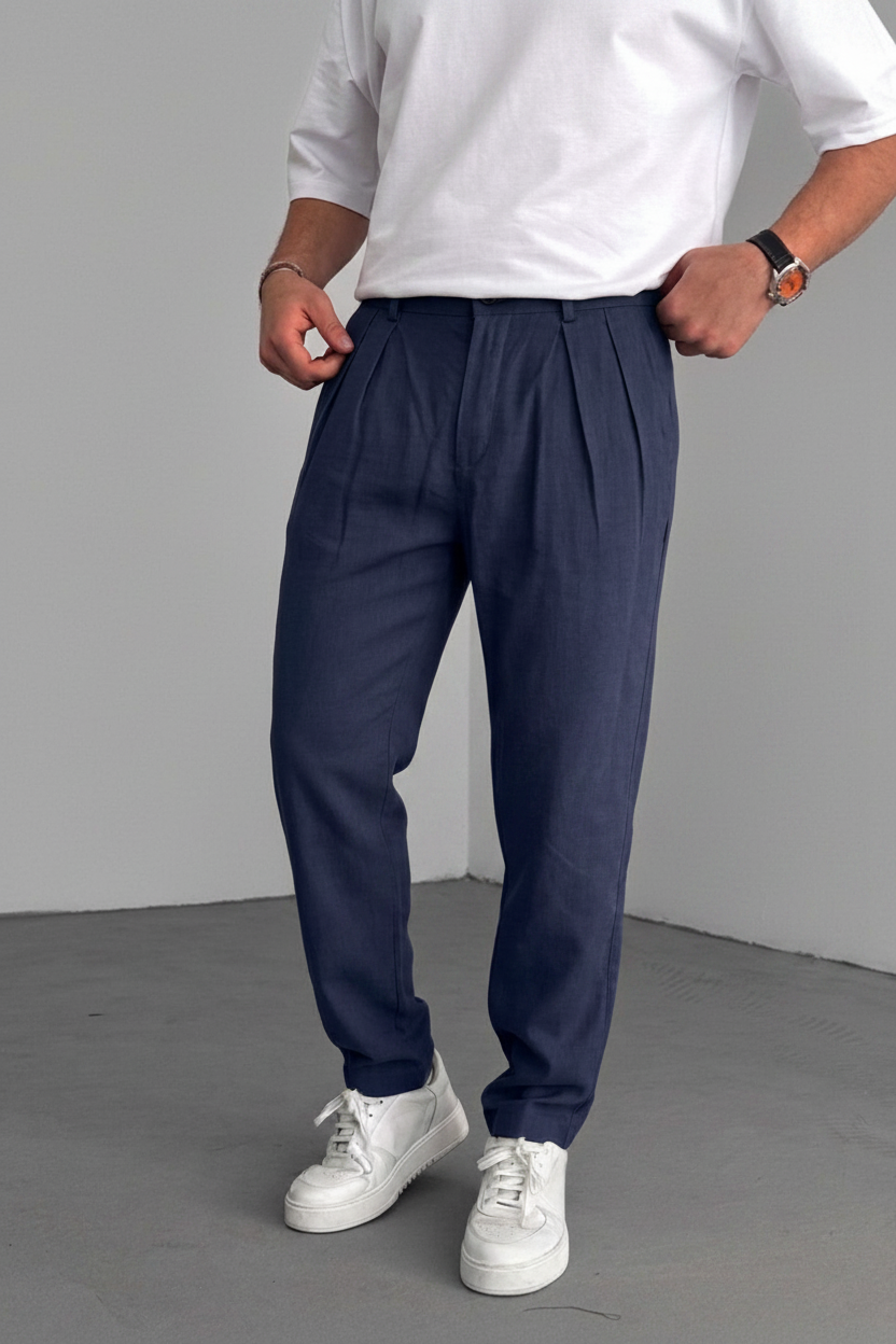 Riviera Pleated Tencel Παντελόνι σε Loose – Μπλε