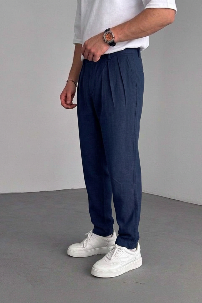 Riviera Pleated Tencel Παντελόνι σε Loose – Μπλε
