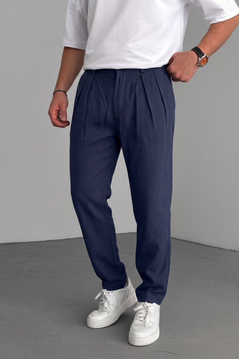 Riviera Pleated Tencel Παντελόνι σε Loose – Μπλε