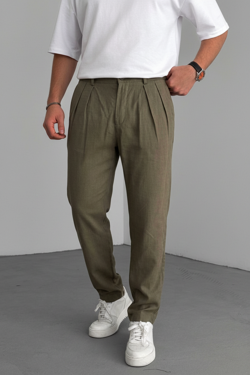 Riviera Pleated Tencel Παντελόνι σε Loose Fit Γραμμή-Χακί