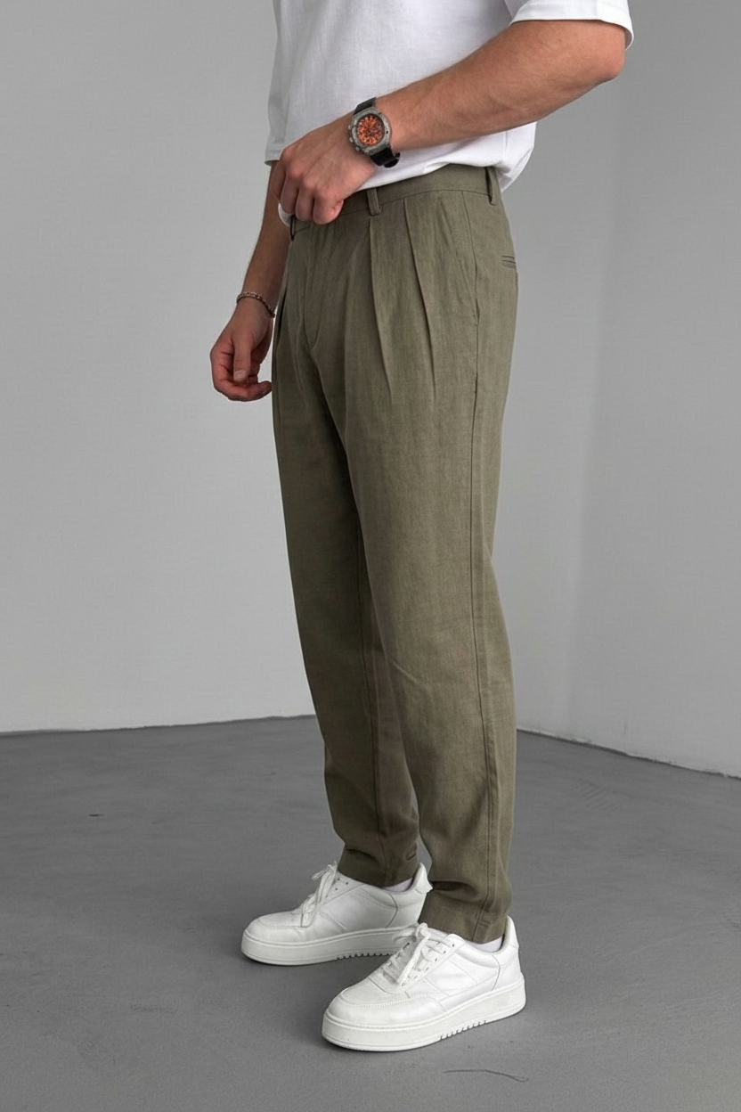 Riviera Pleated Tencel Παντελόνι σε Loose Fit Γραμμή-Χακί