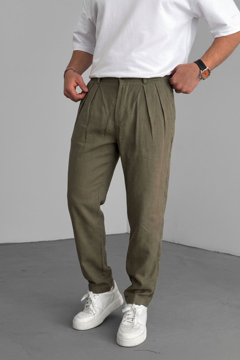 Riviera Pleated Tencel Παντελόνι σε Loose Fit Γραμμή-Χακί