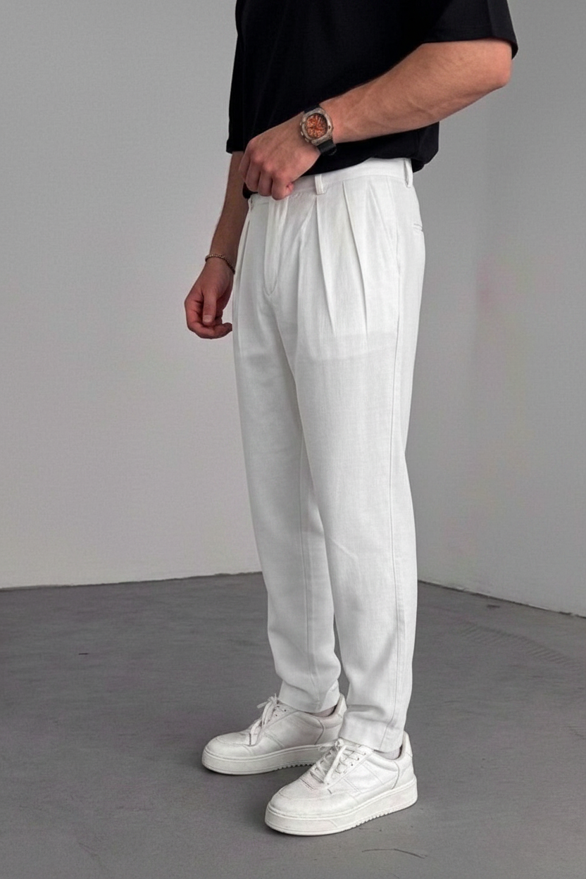 Riviera Pleated Tencel Παντελόνι σε Loose Fit Γραμμή-Λευκό
