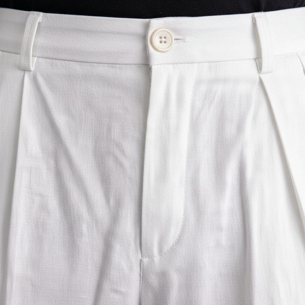 Riviera Pleated Tencel Παντελόνι σε Loose Fit Γραμμή-Λευκό
