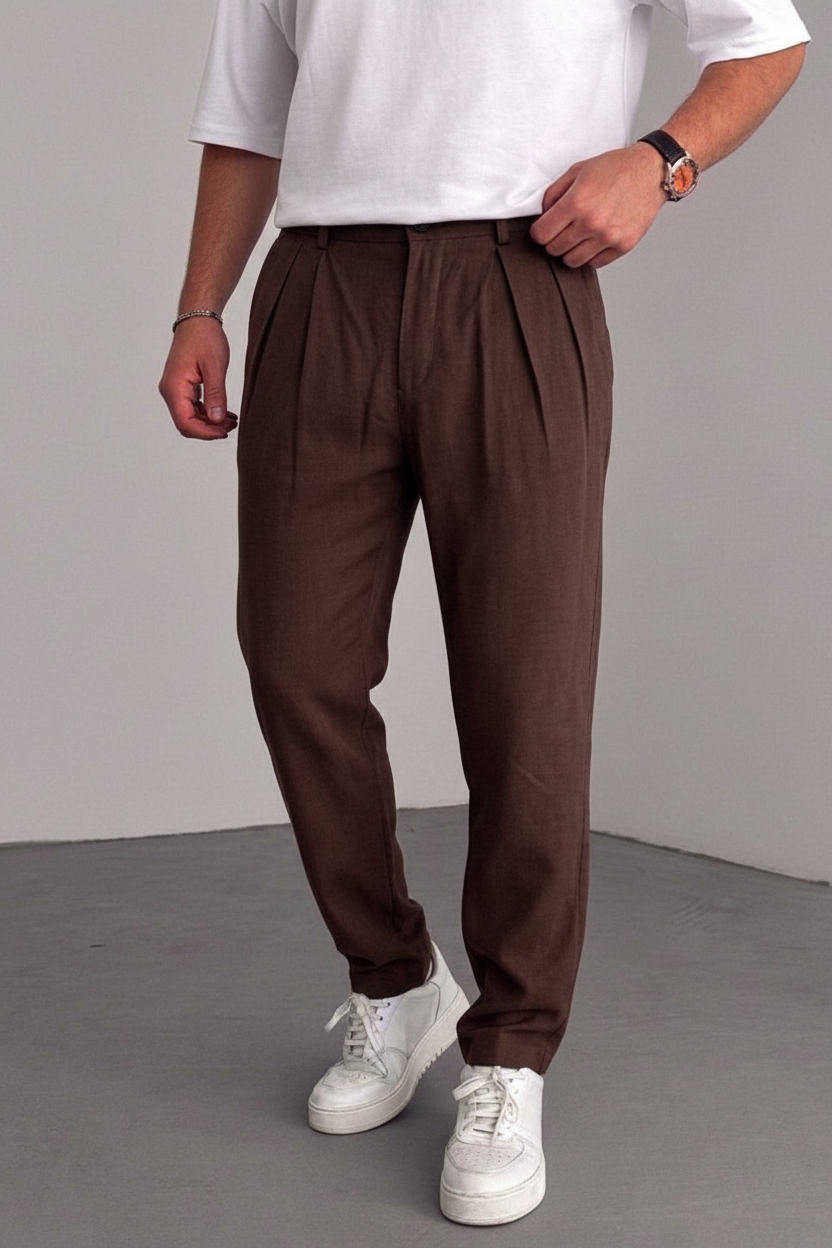 Riviera Pleated Tencel Παντελόνι σε Loose Fit Γραμμή-Καφέ