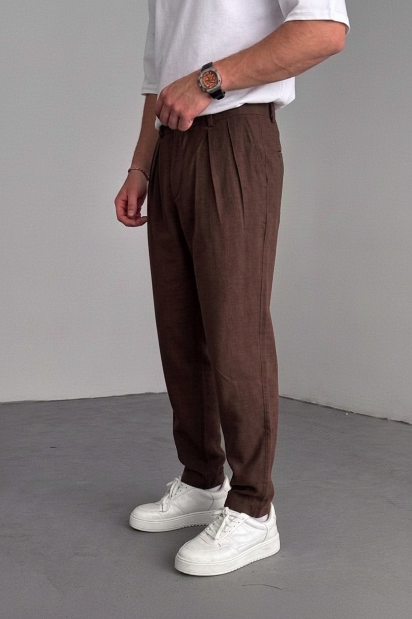 Riviera Pleated Tencel Παντελόνι σε Loose Fit Γραμμή-Καφέ