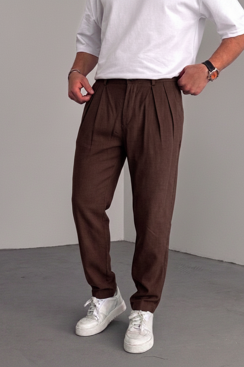 Riviera Pleated Tencel Παντελόνι σε Loose Fit Γραμμή-Καφέ