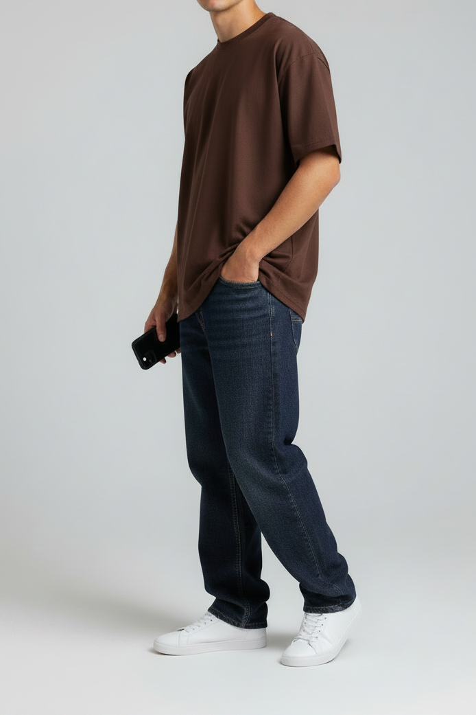 Basic Oversized T-shirt Με Κέντημα - Καφέ