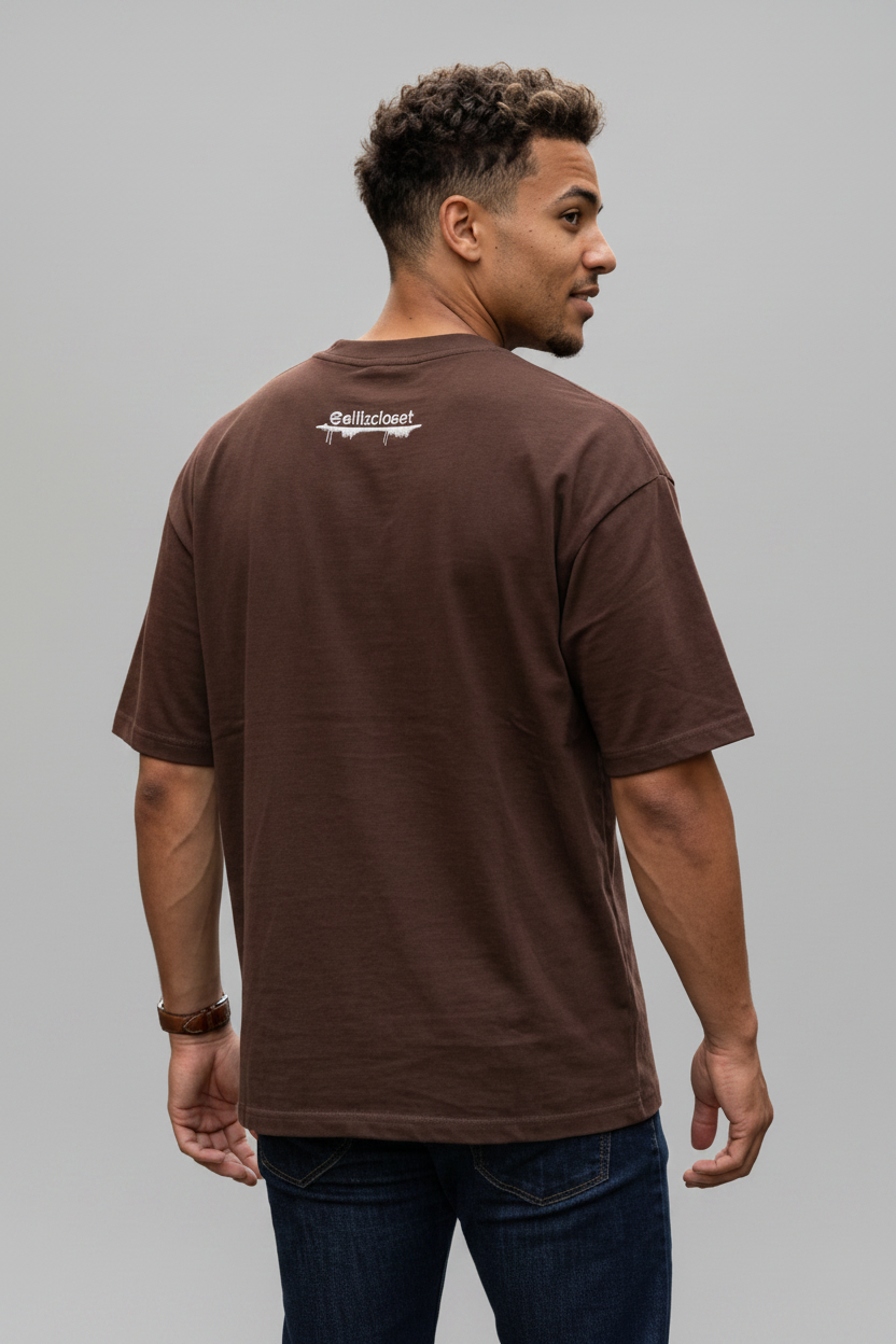 Basic Oversized T-shirt Με Κέντημα - Καφέ