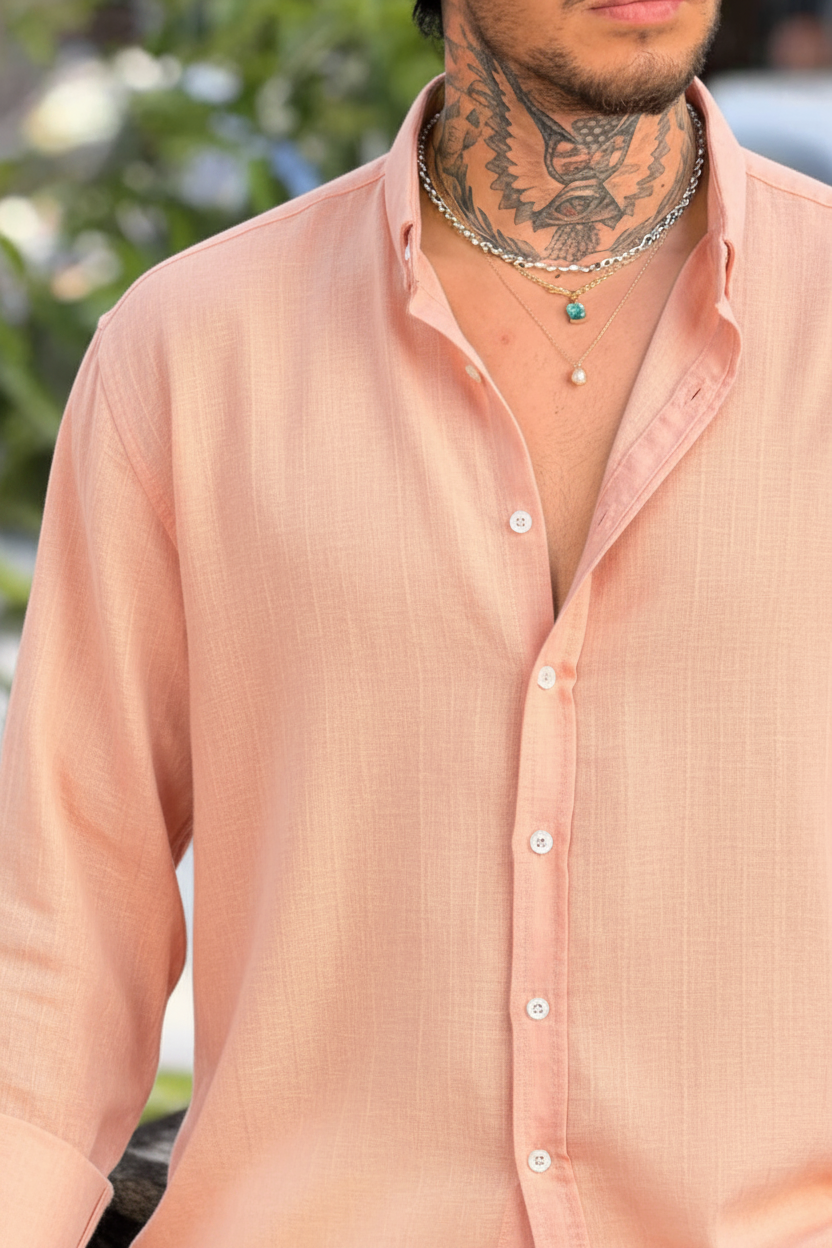 Πουκάμισο Linen-Blend Textured Stripe Studio – ροδακινί