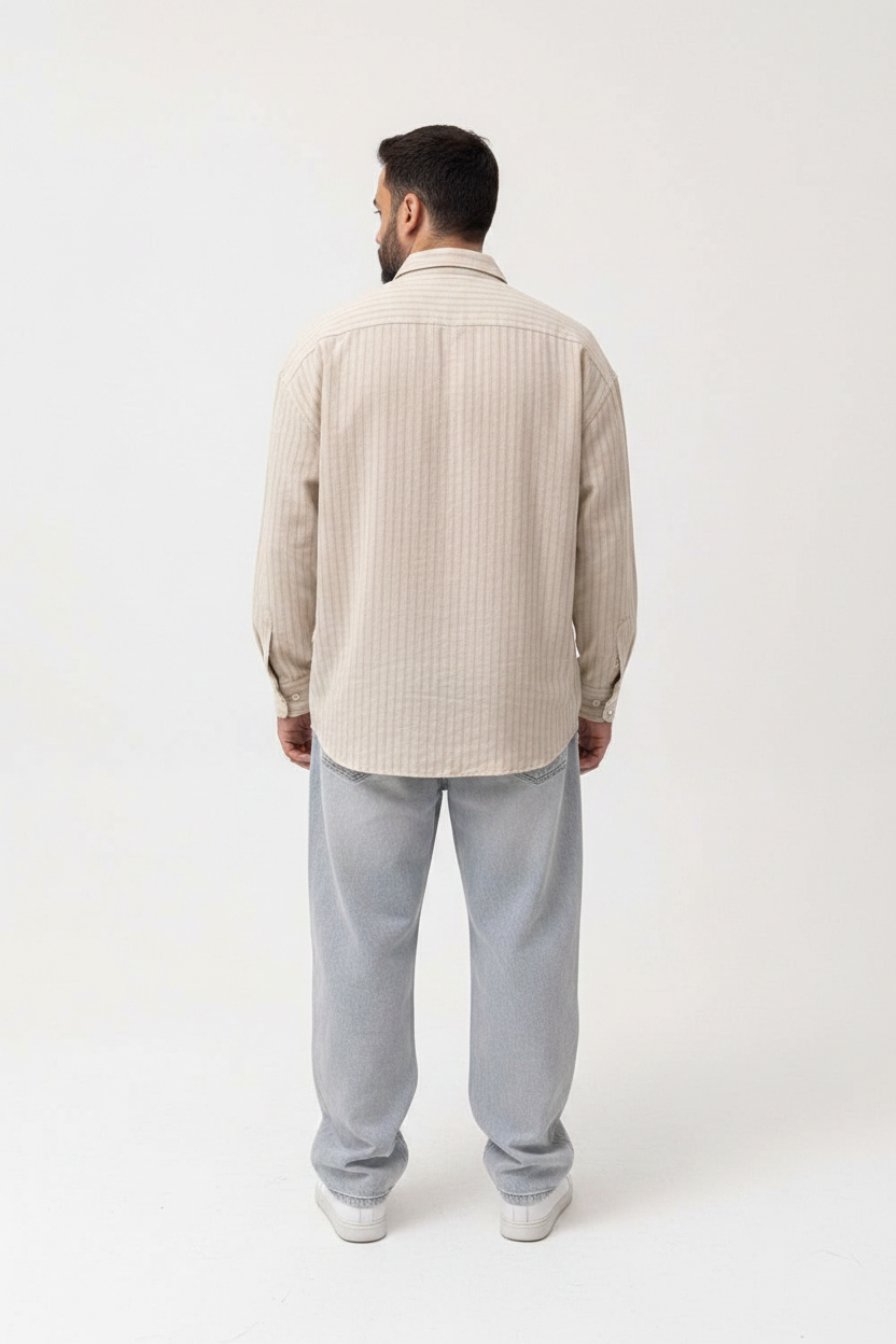 Oversized Πουκάμισο Linen-Blend Textured Stripe Studio – Μπεζ