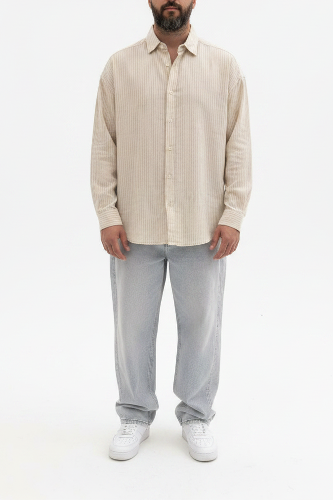 Πουκάμισο Oversized Linen-Blend Vertical Stripe Studio – Μπεζ