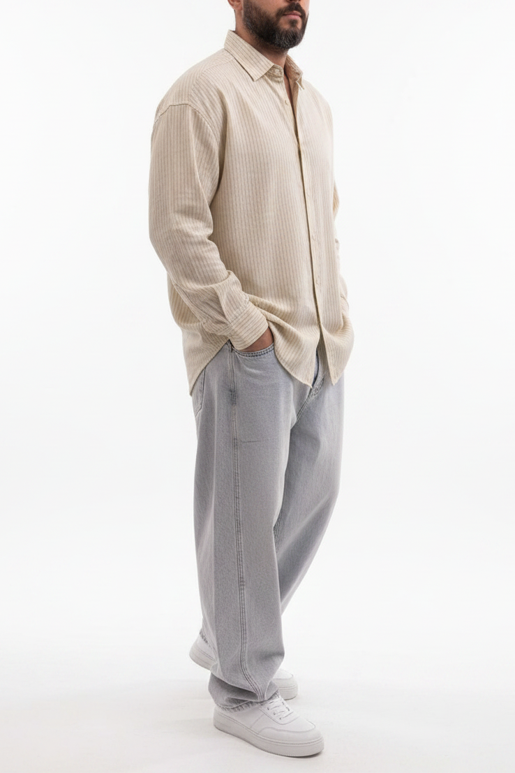 Πουκάμισο Oversized Linen-Blend Vertical Stripe Studio – Μπεζ