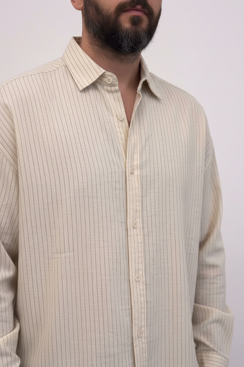 Πουκάμισο Oversized Linen-Blend Vertical Stripe Studio – Μπεζ