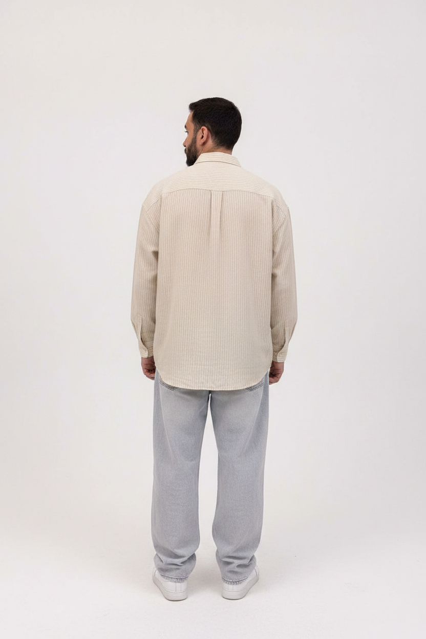 Πουκάμισο Oversized Linen-Blend Vertical Stripe Studio – Μπεζ
