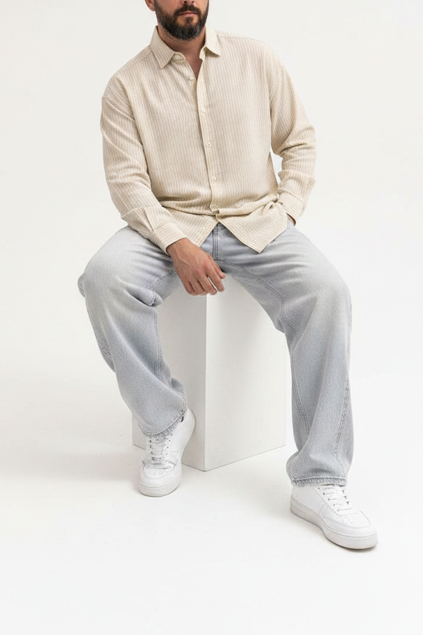 Πουκάμισο Oversized Linen-Blend Vertical Stripe Studio – Μπεζ