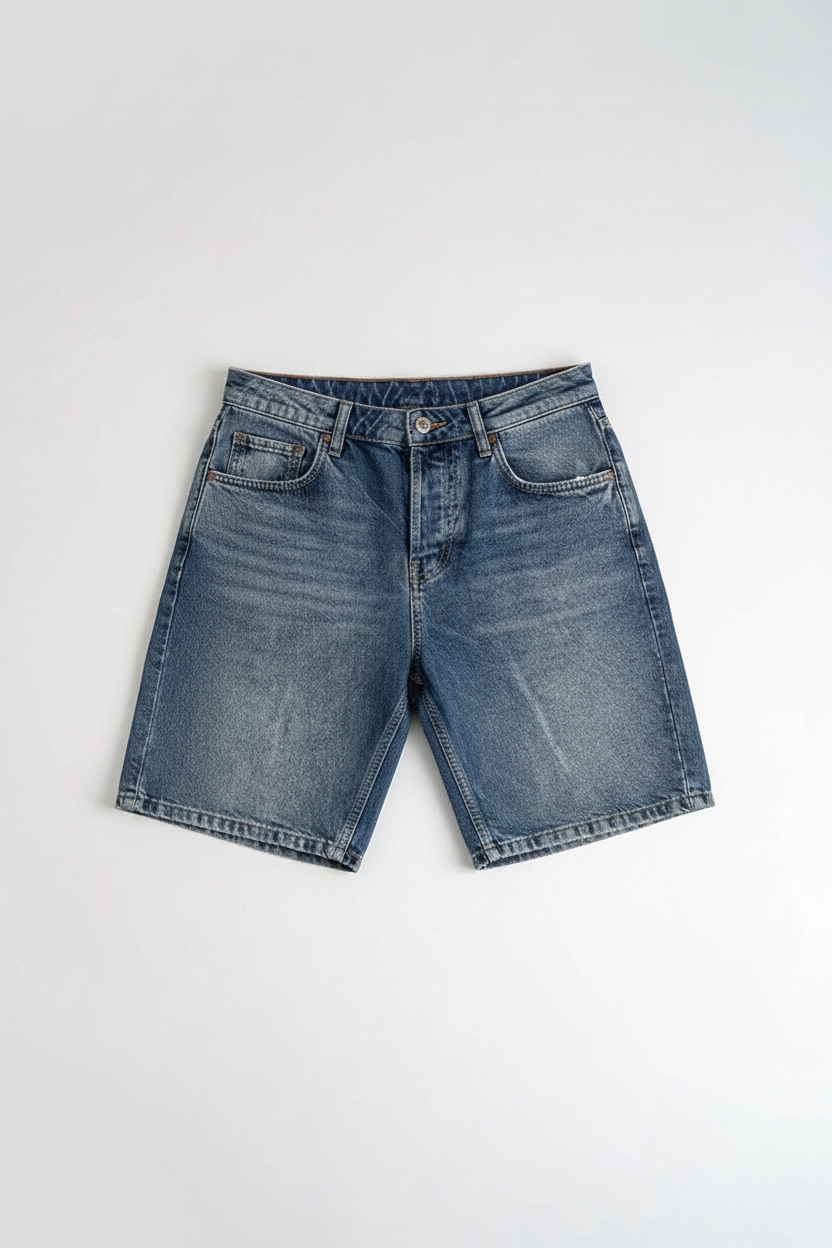 Βερμούδα Denim Relaxed Studio – Acid Wash Μπλε